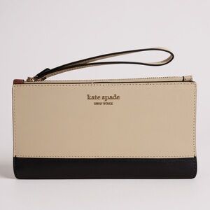 Kate Spade Two-Tone Saffiano Leather Wristlet Wallet Beige Black